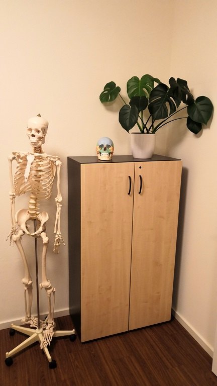 Aktenschrank und Skelettmodell